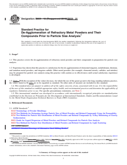 ASTM B859-21 REDLINE ASTM B859-21 - Standard Practice for De-Agglomeration of Refractory Metal Powders and Their Compounds Prior to Particle Size Analysis - Page 1 preview