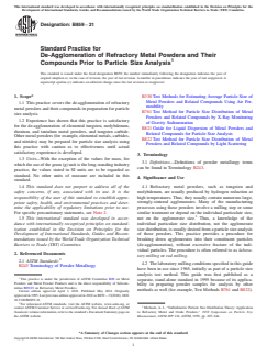 ASTM B859-21 ASTM B859-21 - Standard Practice for De-Agglomeration of Refractory Metal Powders and Their Compounds Prior to Particle Size Analysis - Page 1 preview