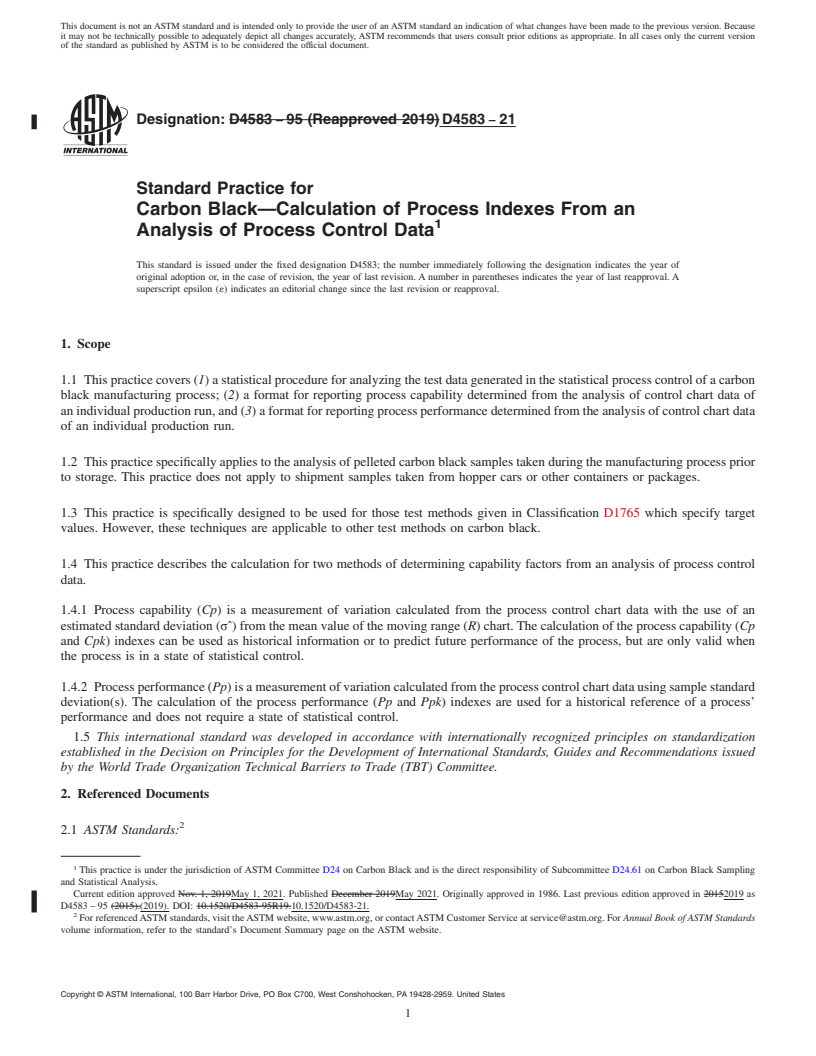 REDLINE ASTM D4583-21 - Standard Practice for Carbon Black—Calculation of Process Indexes From an  Analysis of Process Control Data