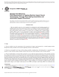 ASTM E1007-21 REDLINE ASTM E1007-21 - Standard Test Method for Field Measurement of Tapping Machine Impact Sound Transmission Through Floor-Ceiling Assemblies and Associated Support Structures - Page 1 preview