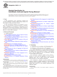 ASTM D4215-21 ASTM D4215-21 - Standard Specification for Cold-Mixed, Cold-Laid Asphalt Paving Mixtures - Page 1 preview