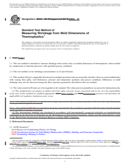 ASTM D955-21 REDLINE ASTM D955-21 - Standard Test Method of Measuring Shrinkage from Mold Dimensions of Thermoplastics - Page 1 preview