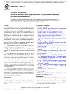 ASTM D3641-21 ASTM D3641-21 - Standard Practice for Injection Molding Test Specimens of Thermoplastic Molding and Extrusion Materials - Page 1 preview