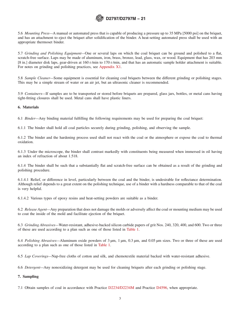 REDLINE ASTM D2797/D2797M-21 - Standard Practice for  Preparing Coal Samples for Microscopical Analysis by Reflected  Light