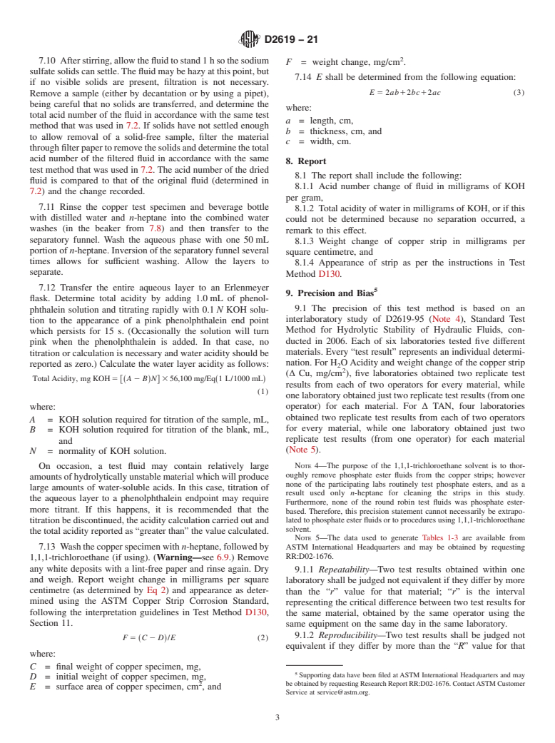 ASTM D2619-21 - Standard Test Method for  Hydrolytic Stability of Hydraulic Fluids (Beverage Bottle Method)