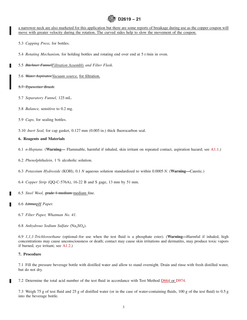 REDLINE ASTM D2619-21 - Standard Test Method for  Hydrolytic Stability of Hydraulic Fluids (Beverage Bottle Method)