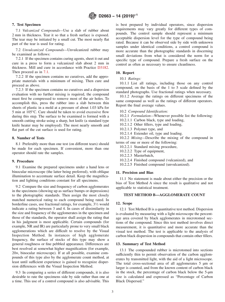 ASTM D2663-14(2019)e1 - Standard Test Methods for  Carbon Black—Dispersion in Rubber