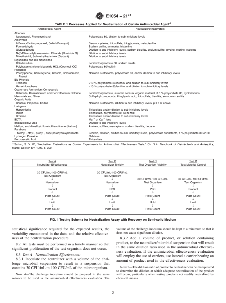 ASTM E1054-21e1 - Standard Practices for  Evaluation of Inactivators of Antimicrobial Agents