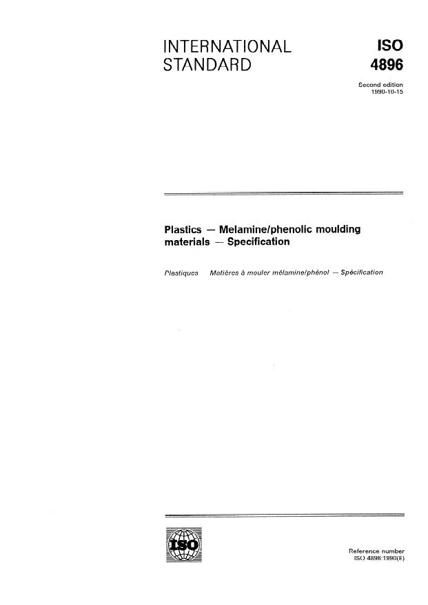 ISO 4896:1990 - Plastics -- Melamine/phenolic moulding materials -- Specification