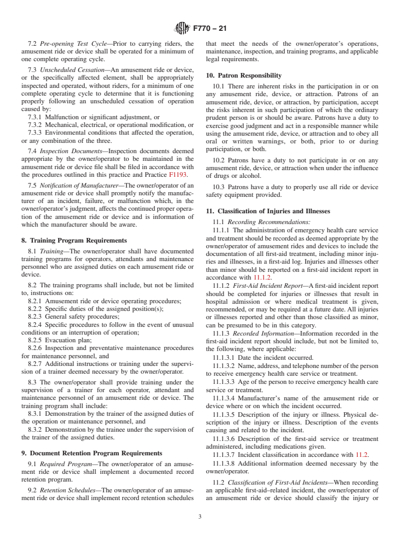 ASTM F770-21 - Standard Practice for Ownership, Operation, Maintenance, and Inspection of Amusement  Rides and Devices