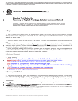 ASTM D1856-21 REDLINE ASTM D1856-21 - Standard Test Method for Recovery of Asphalt from Solution by Abson Method - Page 1 preview