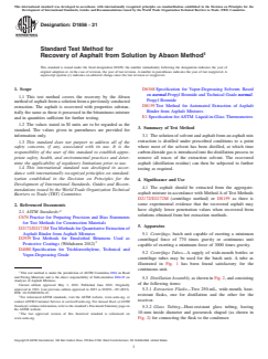 ASTM D1856-21 ASTM D1856-21 - Standard Test Method for Recovery of Asphalt from Solution by Abson Method - Page 1 preview