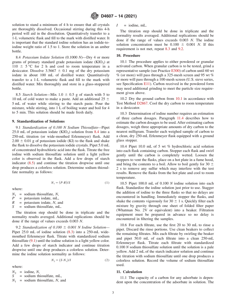 ASTM D4607-14(2021) - Standard Test Method for Determination of Iodine Number of Activated Carbon