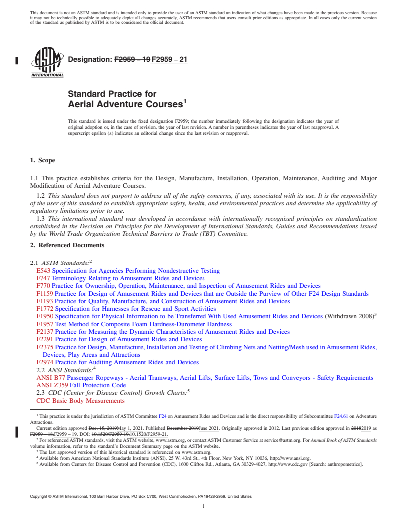 REDLINE ASTM F2959-21 - Standard Practice for Aerial Adventure Courses