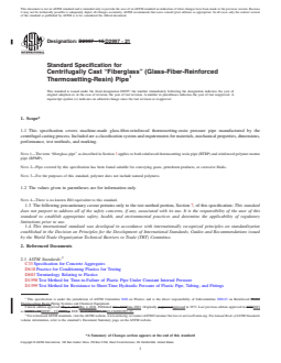 ASTM D2997-21 REDLINE ASTM D2997-21 - Standard Specification for Centrifugally Cast “Fiberglass” (Glass-Fiber-Reinforced Thermosetting-Resin) Pipe - Page 1 preview