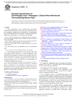 ASTM D2997-21 ASTM D2997-21 - Standard Specification for Centrifugally Cast “Fiberglass” (Glass-Fiber-Reinforced Thermosetting-Resin) Pipe - Page 1 preview