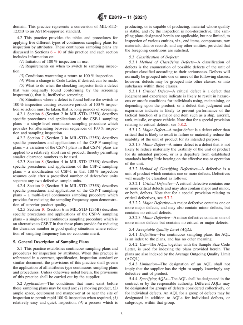 ASTM E2819-11(2021) - Standard Practice for  Single- and Multi-Level Continuous Sampling of a Stream of  Product by Attributes Indexed by AQL