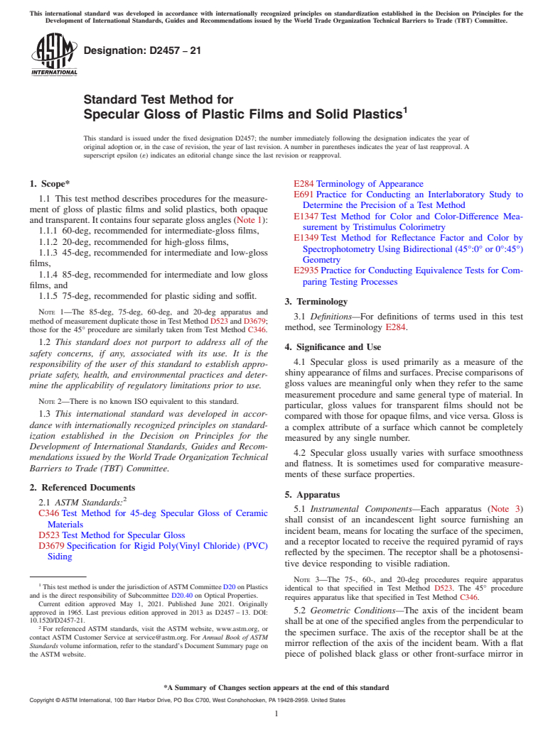 ASTM D2457-21 - Standard Test Method for Specular Gloss of Plastic Films and Solid Plastics