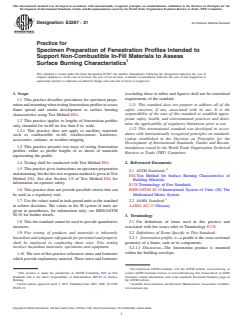 ASTM E3287-21 ASTM E3287-21 - Practice for Specimen Preparation of Fenestration Profiles Intended to Support Non-Combustible In-Fill Materials to Assess Surface Burning Characteristics - Page 1 preview