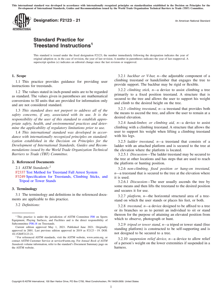 ASTM F2123-21 - Standard Practice for  Treestand Instructions