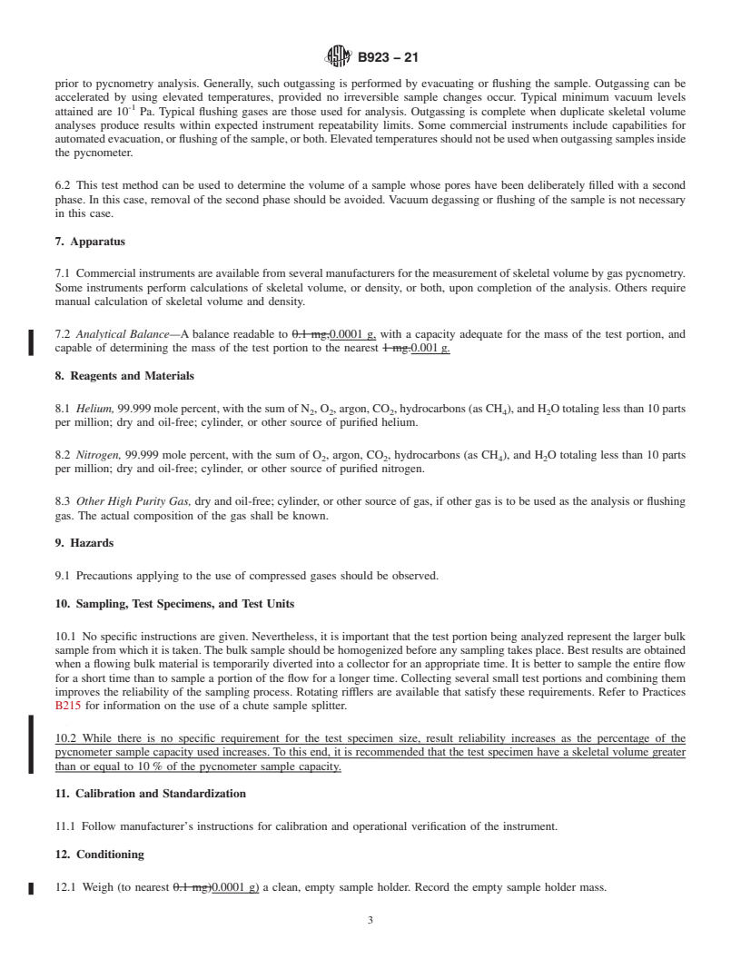 REDLINE ASTM B923-21 - Standard Test Method for  Metal Powder Skeletal Density by Helium or Nitrogen Pycnometry