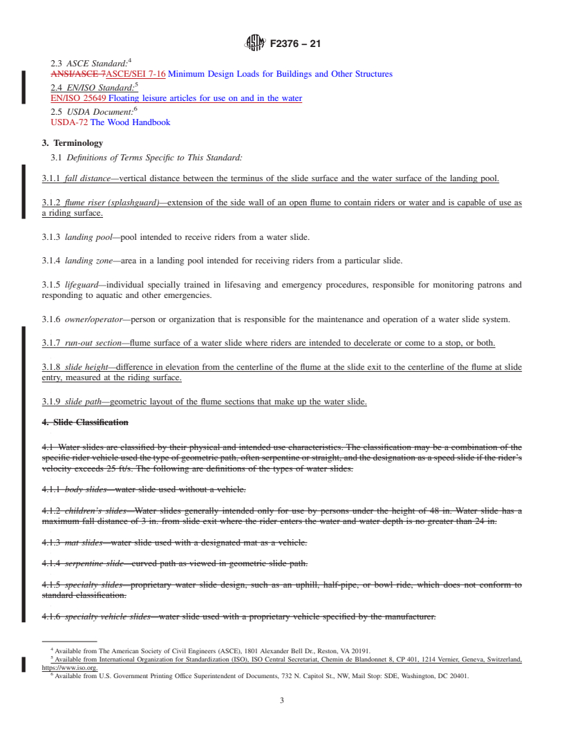 REDLINE ASTM F2376-21 - Standard Practice for Classification, Design, Manufacture, Construction, and Operation  of Water Slide Systems