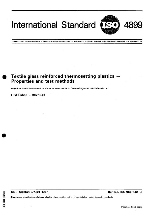 ISO 4899:1982 - Textile glass reinforced thermosetting plastics -- Properties and test methods