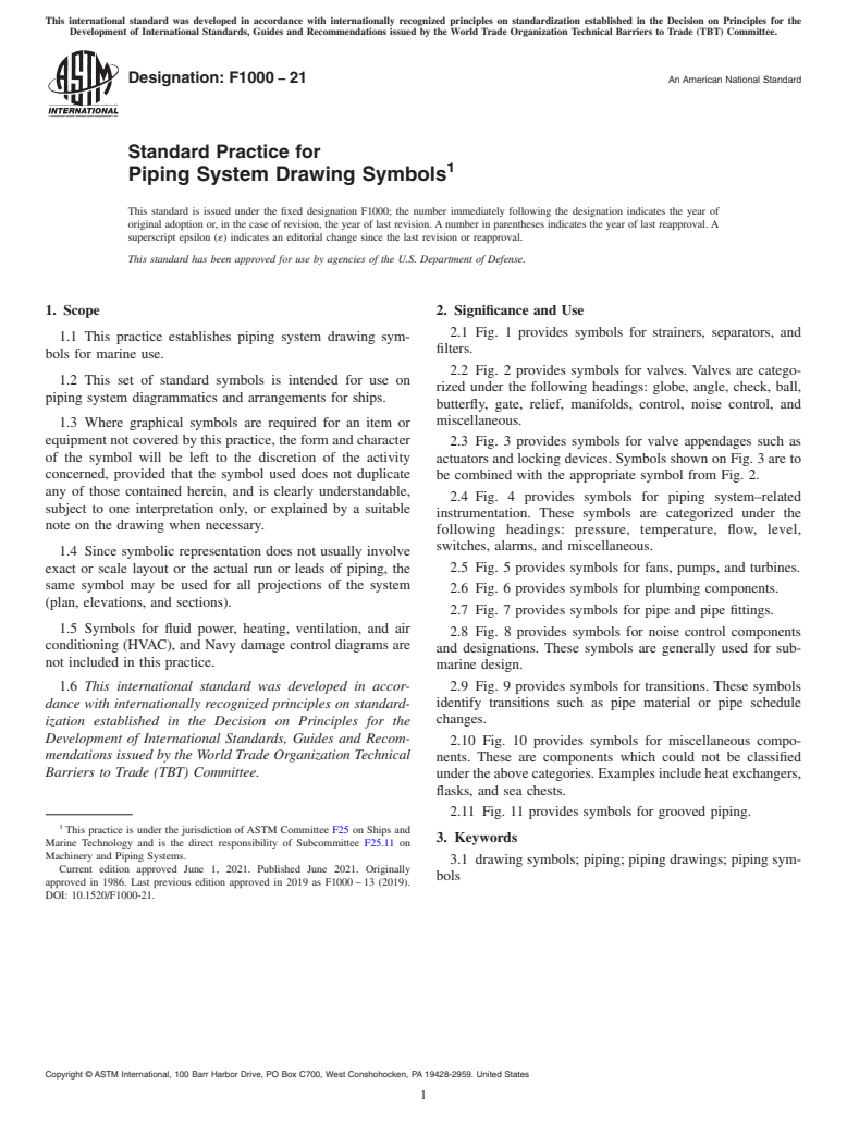 ASTM F1000-21 - Standard Practice for Piping System Drawing Symbols