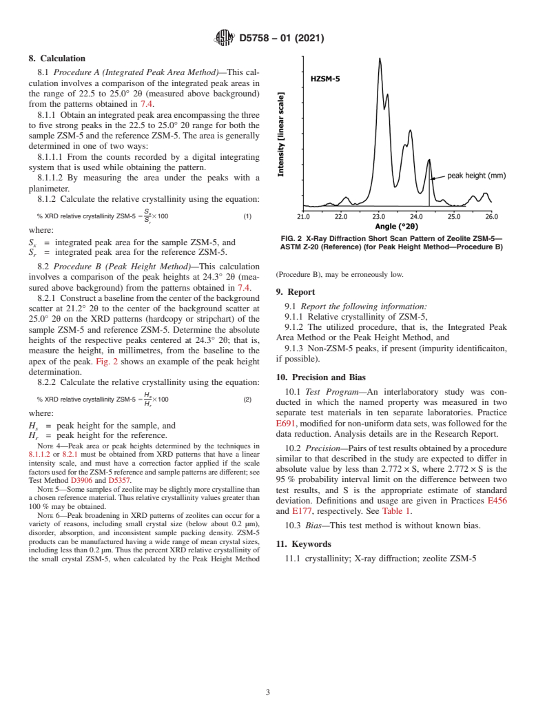 ASTM D5758-01(2021) - Standard Test Method for  Determination of Relative Crystallinity of Zeolite ZSM-5 by  X-Ray Diffraction