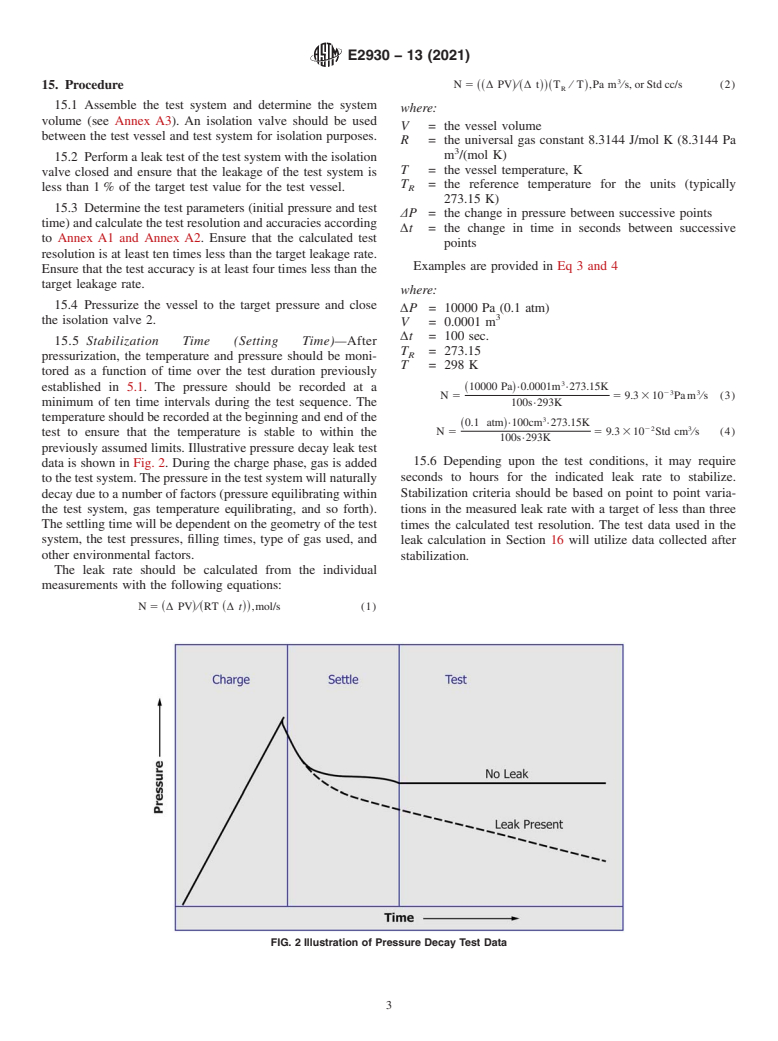 ASTM E2930-13(2021) - Standard Practice for Pressure Decay Leak Test Method