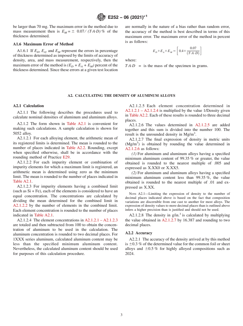 ASTM E252-06(2021)e1 - Standard Test Method for  Thickness of Foil, Thin Sheet, and Film by Mass Measurement