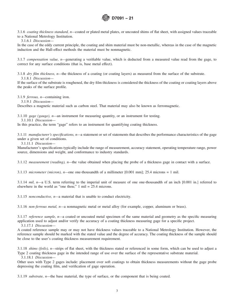 REDLINE ASTM D7091-21 - Standard Practice for Nondestructive Measurement of Dry Film Thickness of Nonmagnetic   Coatings  Applied to Ferrous Metals and Nonmagnetic, Nonconductive   Coatings Applied  to Non-Ferrous Metals