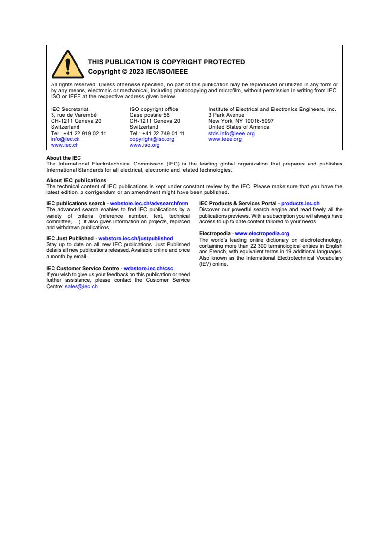 IEC/IEEE 80005-1:2019/AMD2:2023 IEC/IEEE 80005-1:2019/AMD2:2023 - Amendment 2 - Utility connections in port - Part 1: High voltage shore connection (HVSC) systems - General requirements - Page 2 preview