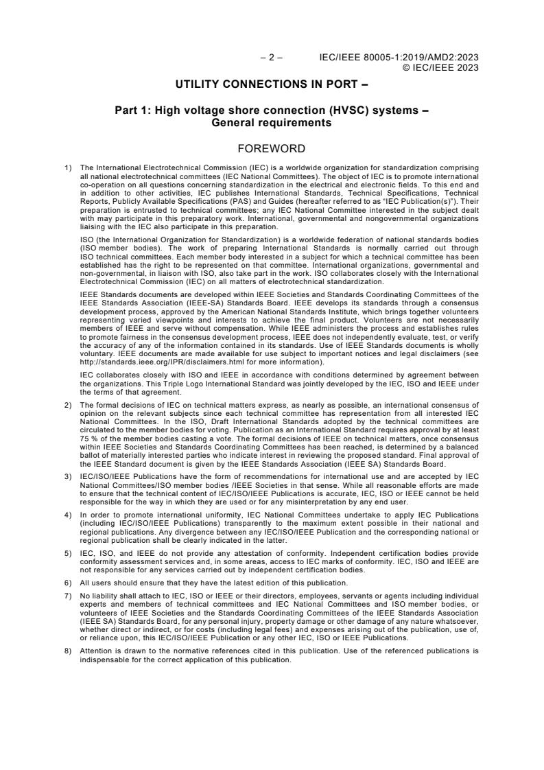 IEC/IEEE 80005-1:2019/AMD2:2023 IEC/IEEE 80005-1:2019/AMD2:2023 - Amendment 2 - Utility connections in port - Part 1: High voltage shore connection (HVSC) systems - General requirements - Page 4 preview