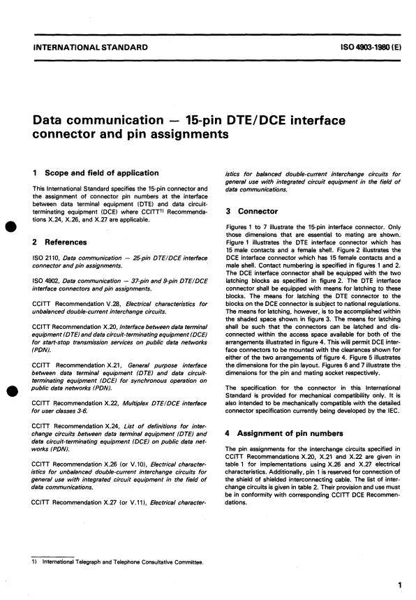 ISO 4903:1980 - Data communication -- 15- pin DTE/DCE interface connector and pin assignments