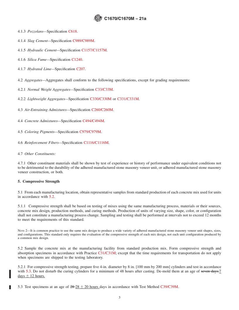 REDLINE ASTM C1670/C1670M-21a - Standard Specification for Adhered Manufactured Stone Masonry Veneer Units