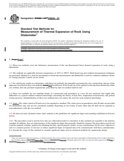 ASTM D4535-21 REDLINE ASTM D4535-21 - Standard Test Methods for Measurement of Thermal Expansion of Rock Using Dilatometer - Page 1 preview
