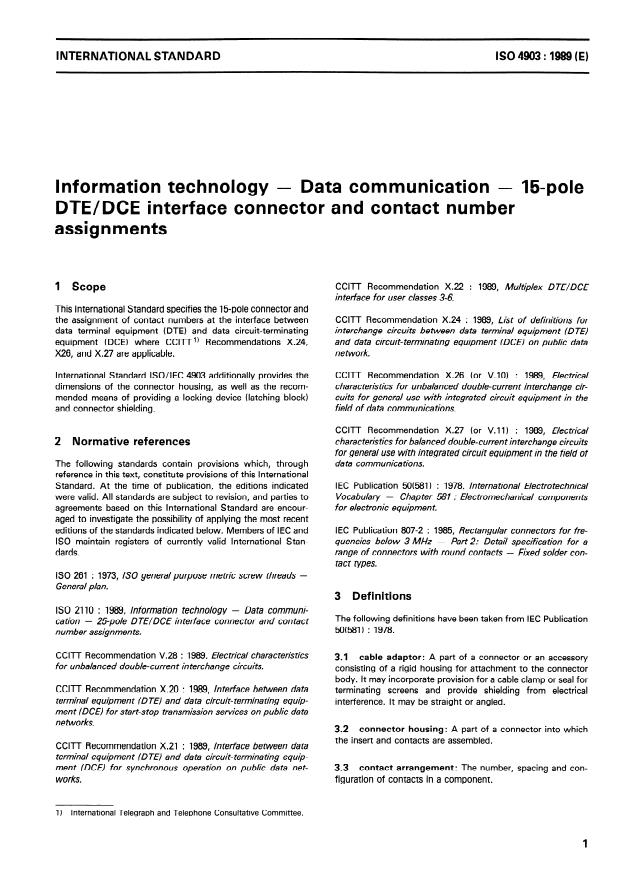 ISO 4903:1989 - Information technology -- Data communication -- 15-pole DTE/DCE interface connector and contact number assignments