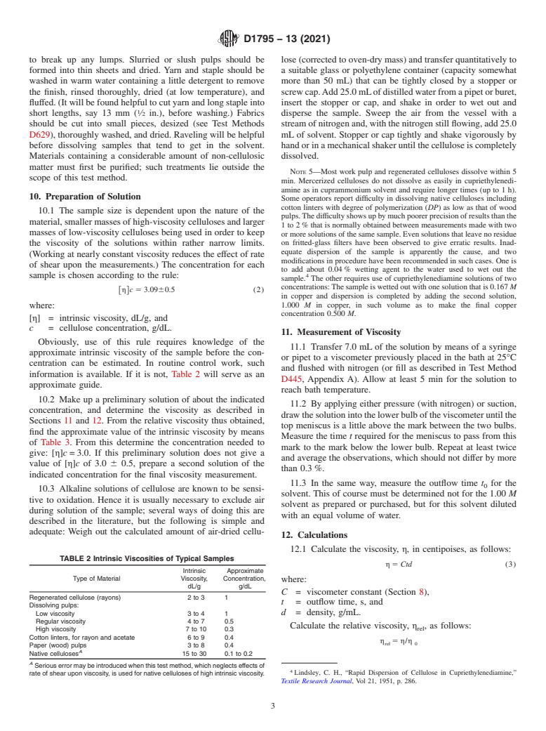 ASTM D1795-13(2021) - Standard Test Method for Intrinsic Viscosity of Cellulose