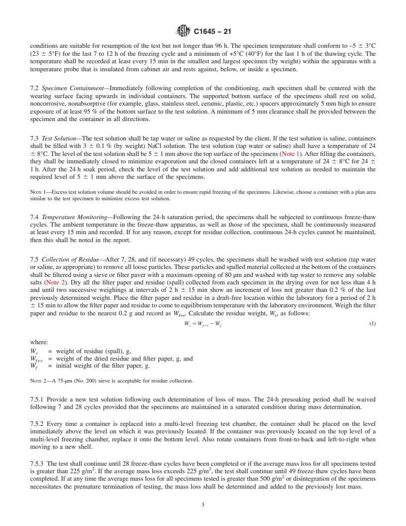 REDLINE ASTM C1645-21 - Standard Test Method for Freeze-thaw and De-icing Salt Durability of Solid Concrete  Interlocking Paving Units