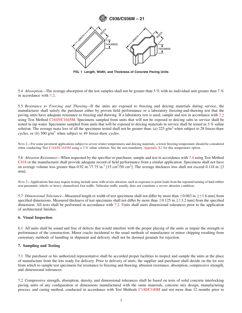 REDLINE ASTM C936/C936M-21 - Standard Specification for  Solid Concrete Interlocking Paving Units