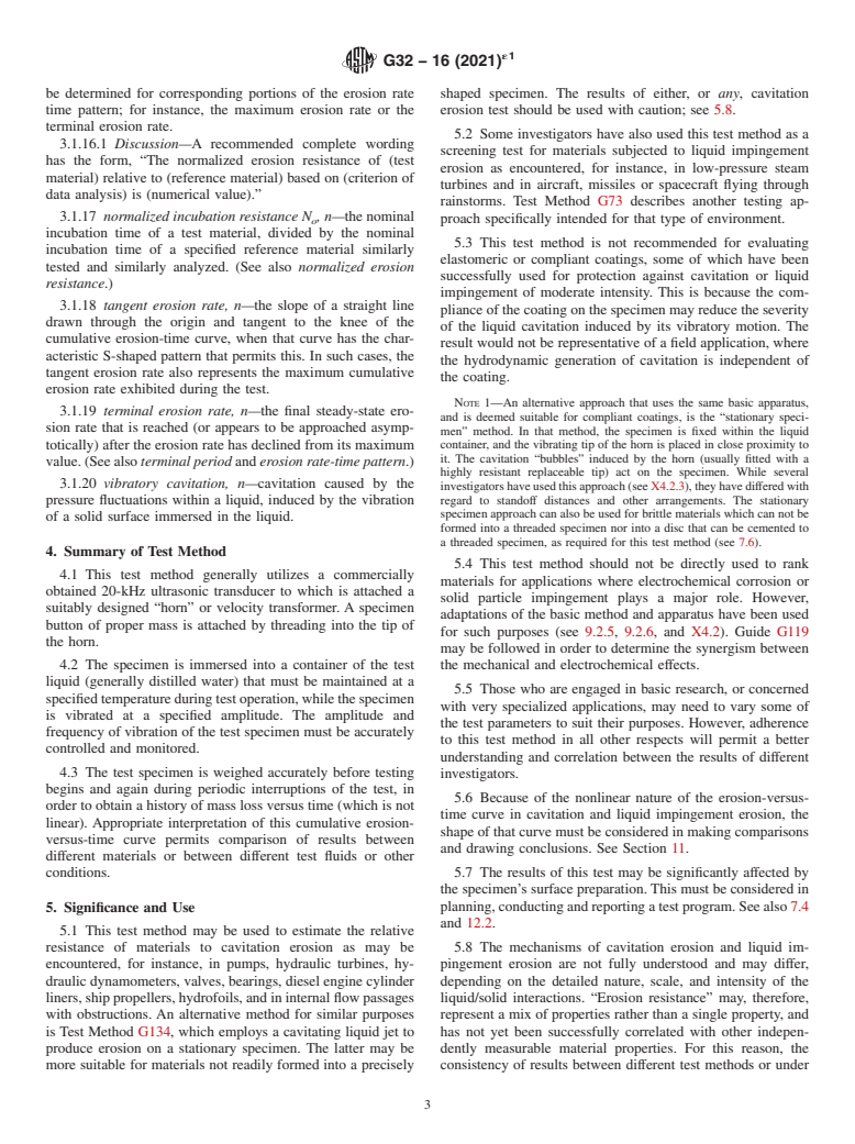 ASTM G32-16(2021)e1 - Standard Test Method for Cavitation Erosion Using Vibratory Apparatus