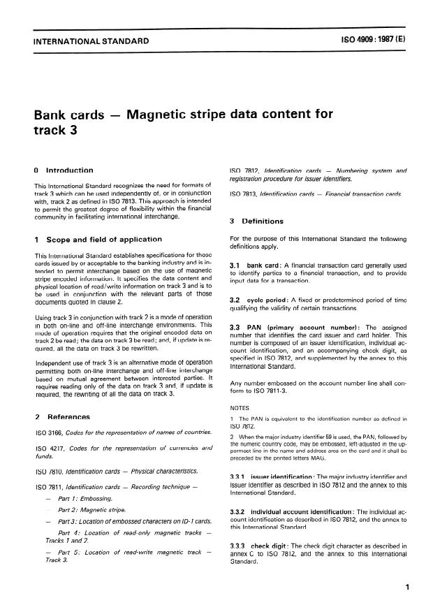 ISO 4909:1987 - Bank cards -- Magnetic stripe data content for track 3