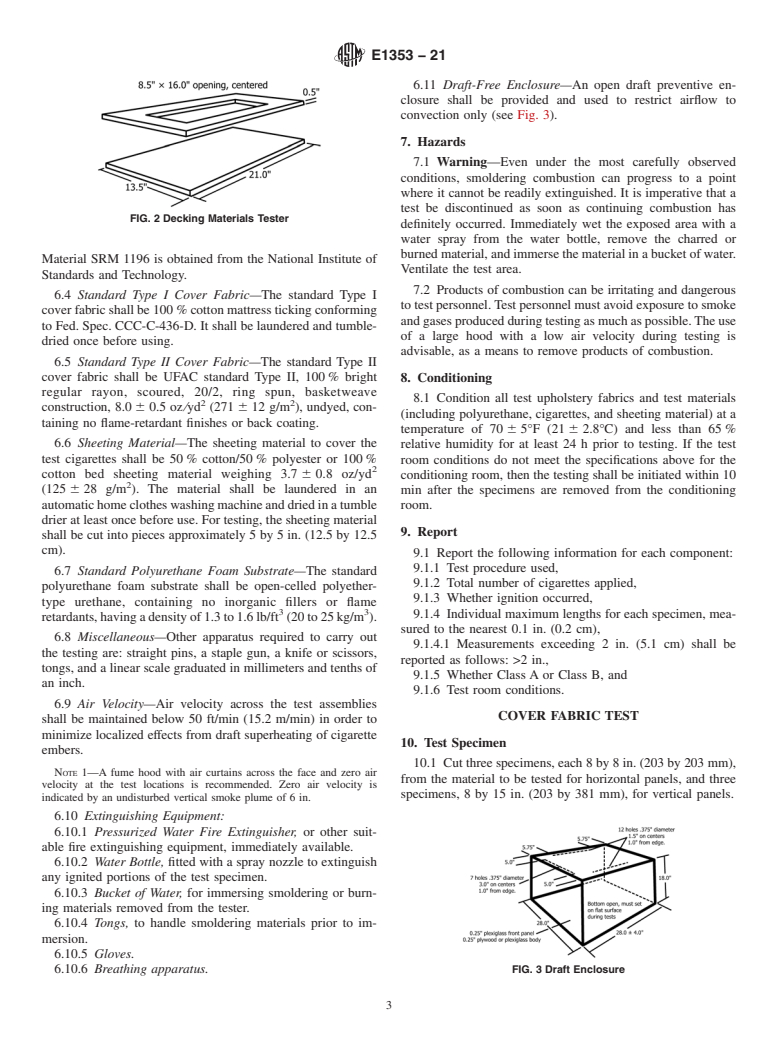 ASTM E1353-21 - Standard Test Methods for  Cigarette Ignition Resistance of Components of Upholstered  Furniture (Withdrawn 2022)