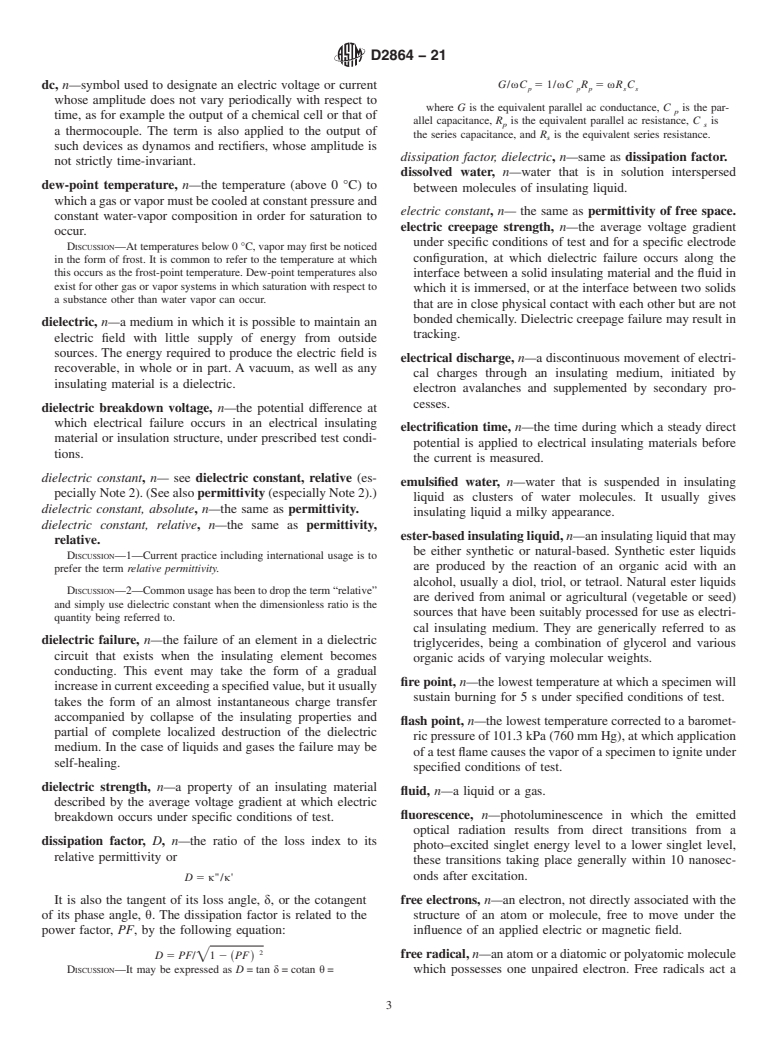 ASTM D2864-21 - Standard Terminology Relating to  Electrical Insulating Liquids and Gases