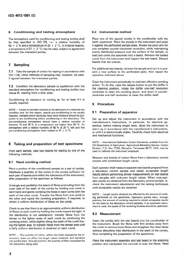 ISO 4913:1981 ISO 4913:1981 - Textiles -- Cotton fibres -- Determination of length (span length) and uniformity index - Page 4 preview