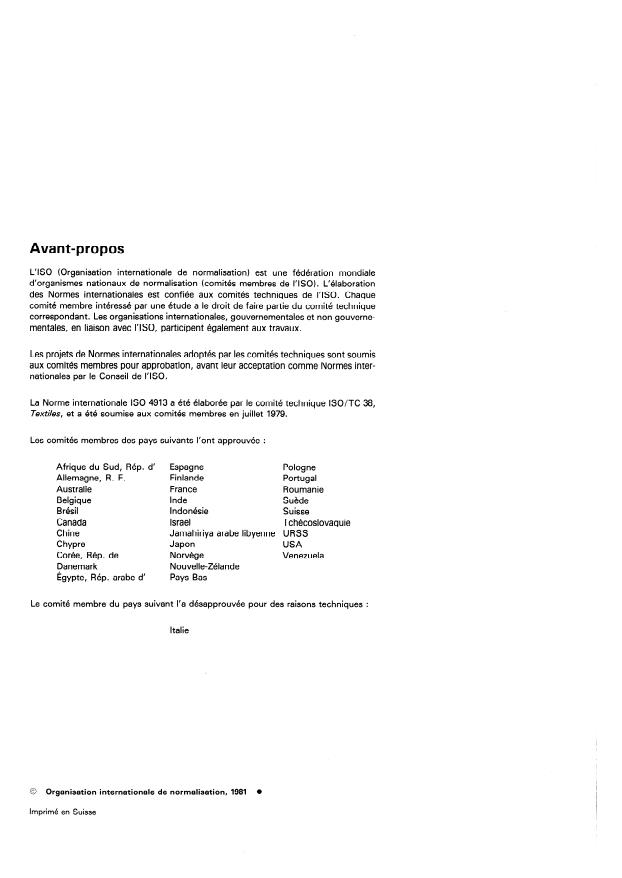 ISO 4913:1981 ISO 4913:1981 - Textiles -- Fibres de coton -- Détermination de la longueur pincée (span length) et de l'indice d'uniformité - Page 2 preview