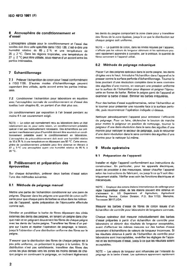 ISO 4913:1981 ISO 4913:1981 - Textiles -- Fibres de coton -- Détermination de la longueur pincée (span length) et de l'indice d'uniformité - Page 4 preview
