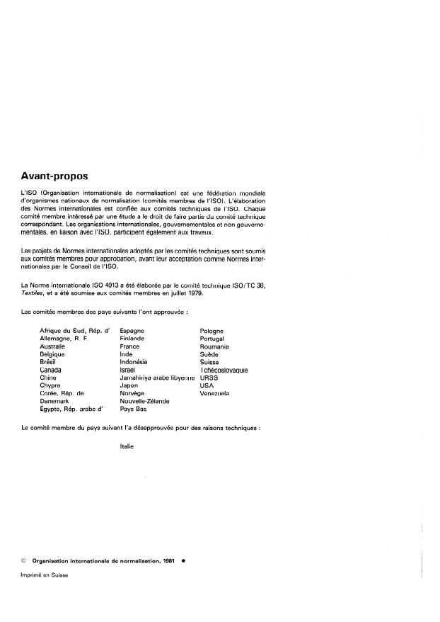 ISO 4913:1981 ISO 4913:1981 - Textiles -- Fibres de coton -- Détermination de la longueur pincée (span length) et de l'indice d'uniformité - Page 2 preview