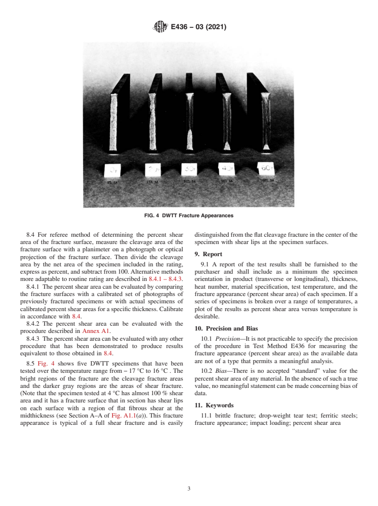 ASTM E436-03(2021) - Standard Test Method for  Drop-Weight Tear Tests of Ferritic Steels